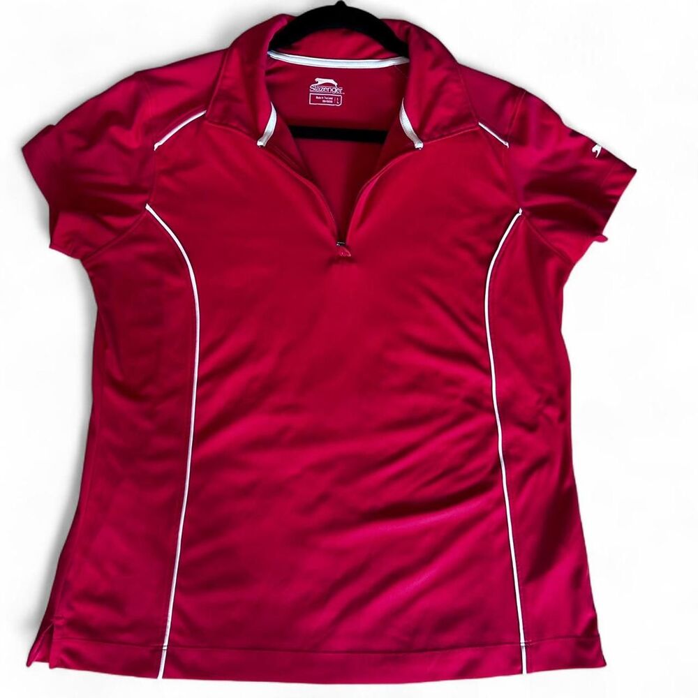 Slazenger Women's Red Polo-shirts Large‎ EUC Gold Tennis Pickleball